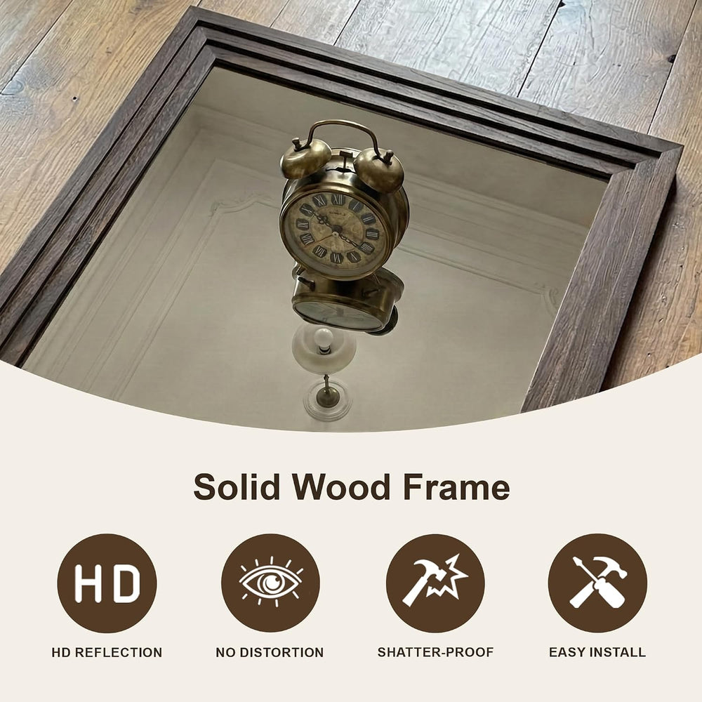 Farmhouse Rustic Wood Framed Bathroom Vanity Mirror for Wall, 24x36, Brown