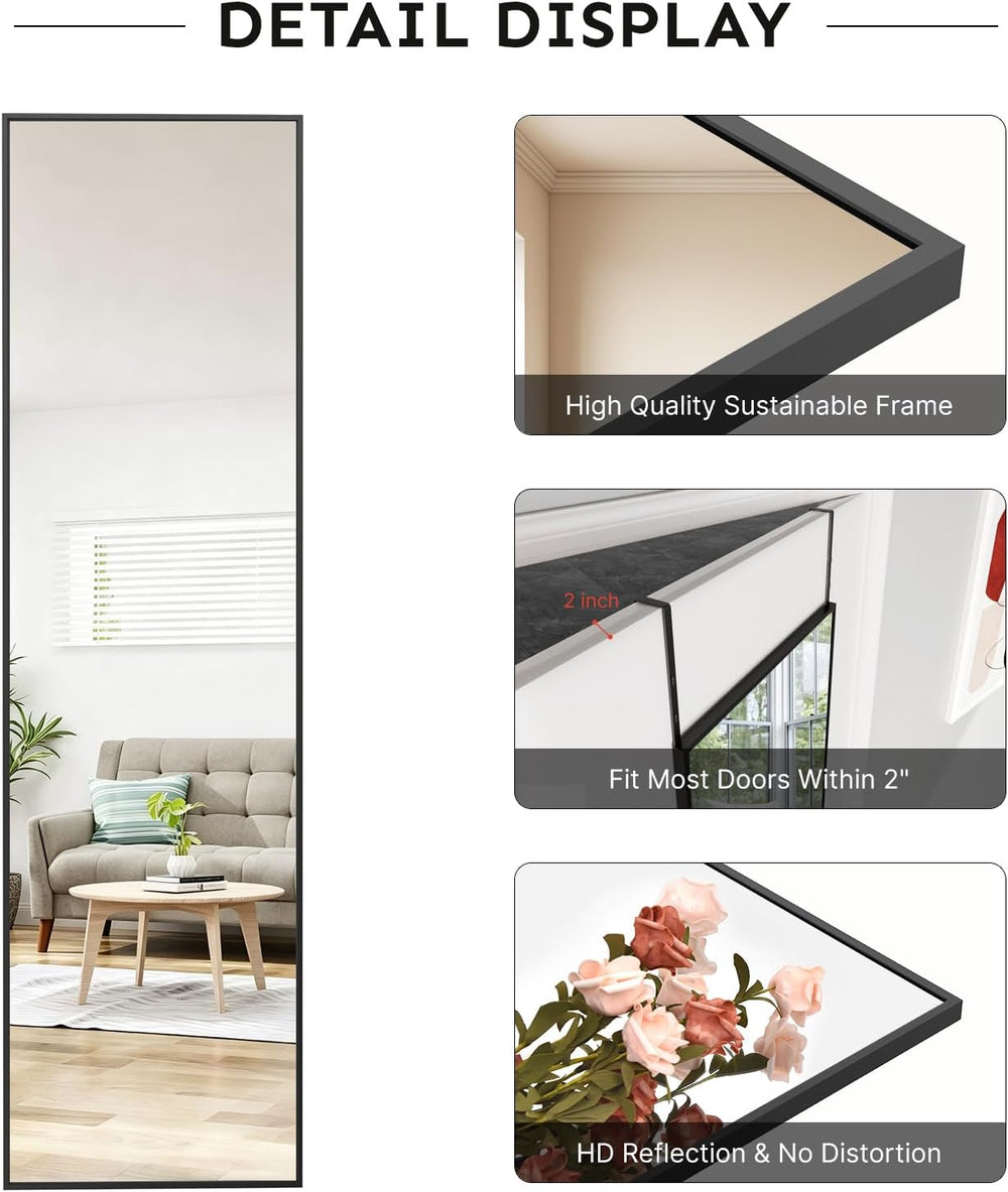 Kosmonia 57x16 Inch Full Length Mirror Over the Door Black Full Body Mirror