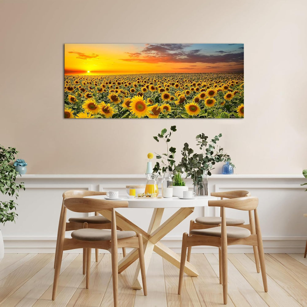 Sunflower Canvas Wall Art Brilliant Sunflower with Sunset Landscape Picture P...