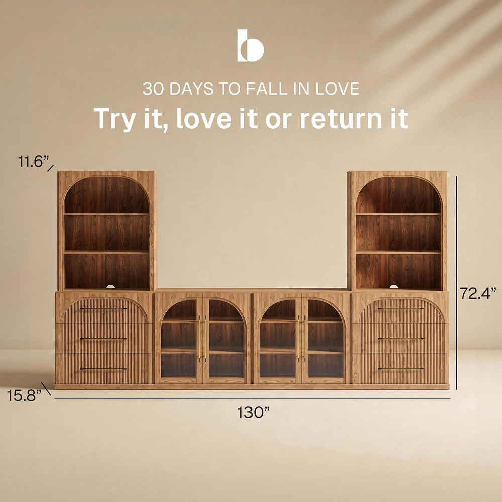 BELLEZE Jagger 130" Wall Unit 6-Piece Modular TV Stand - Camel