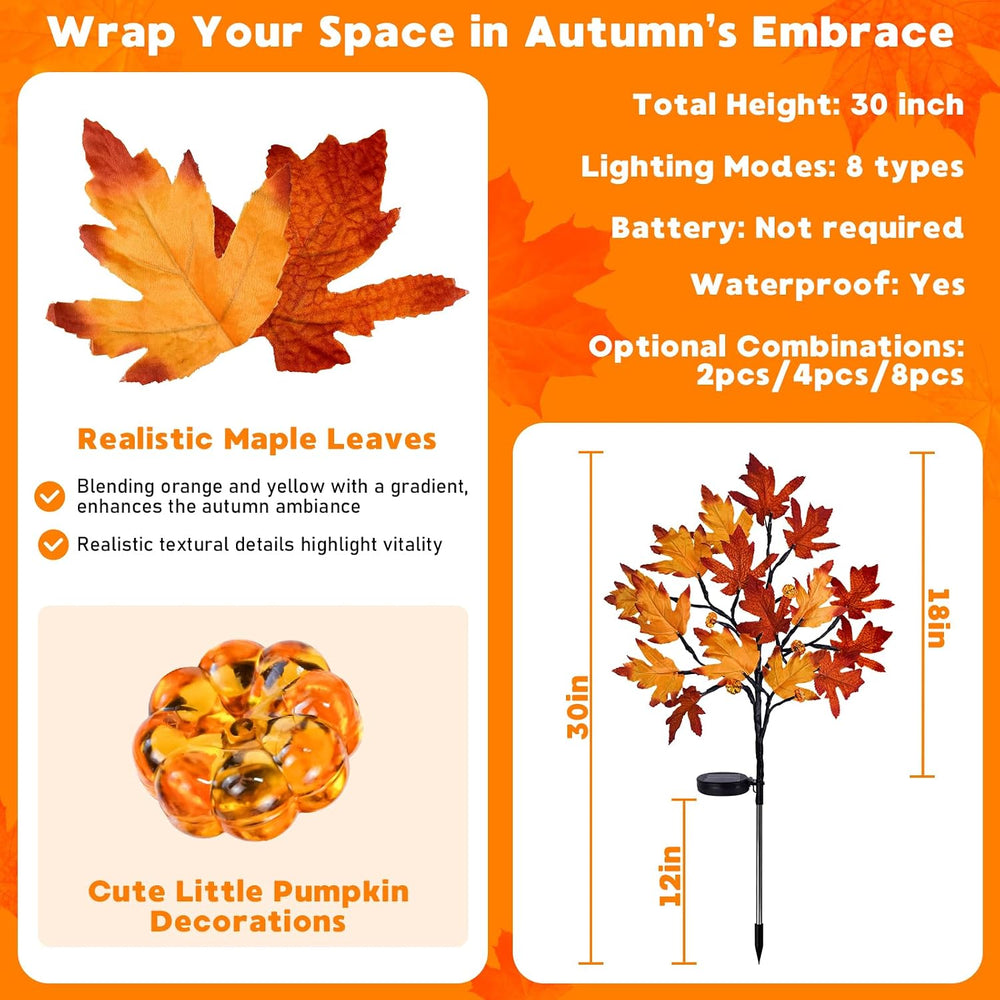 Fall Solar Pathway Lights Outdoor, Maple Leaf Stake Lights, 4PACK
