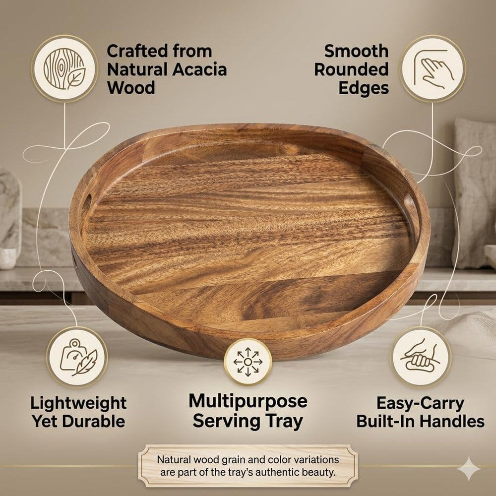 A DURA Acacia Wood Ottoman Tray with Handles, Large Oval Serving Tray