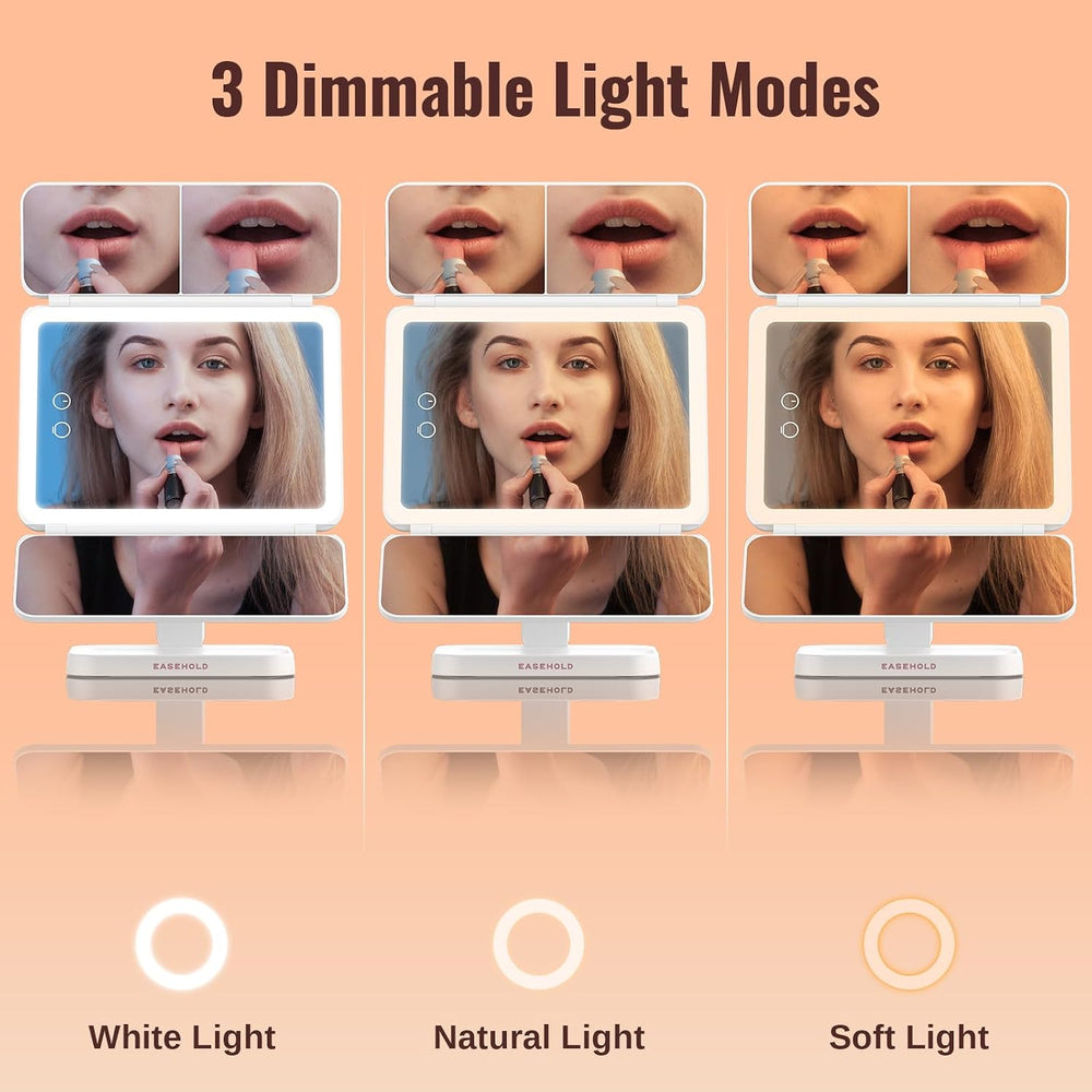 2000mAh Rechargeable Trifold Lighted Makeup Vanity Mirror with 64 Lights