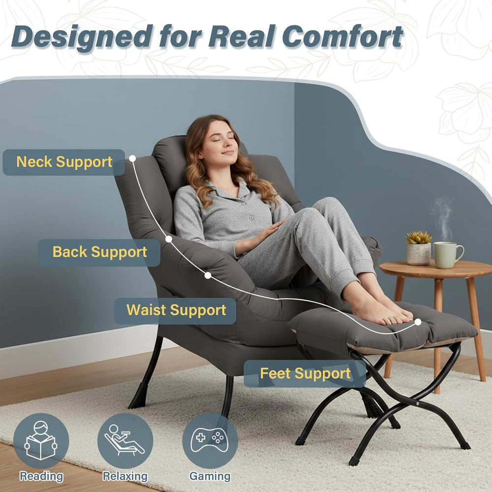 Lazy Chair with Ottoman,Comfy Accent Living Room Chair with Footrest Set