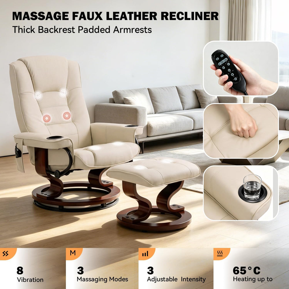 AVAWING Reclining Chair with Vibration Massage Faux Leather Recliner with Ott...