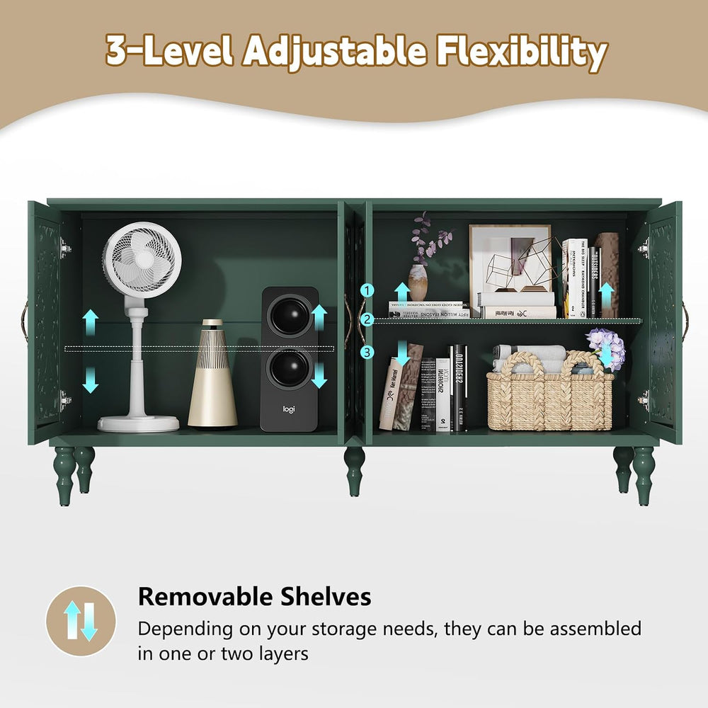 ARTPOWER 61.8" Hollow Carved Accent Cabinet with 4 Doors for Living Room