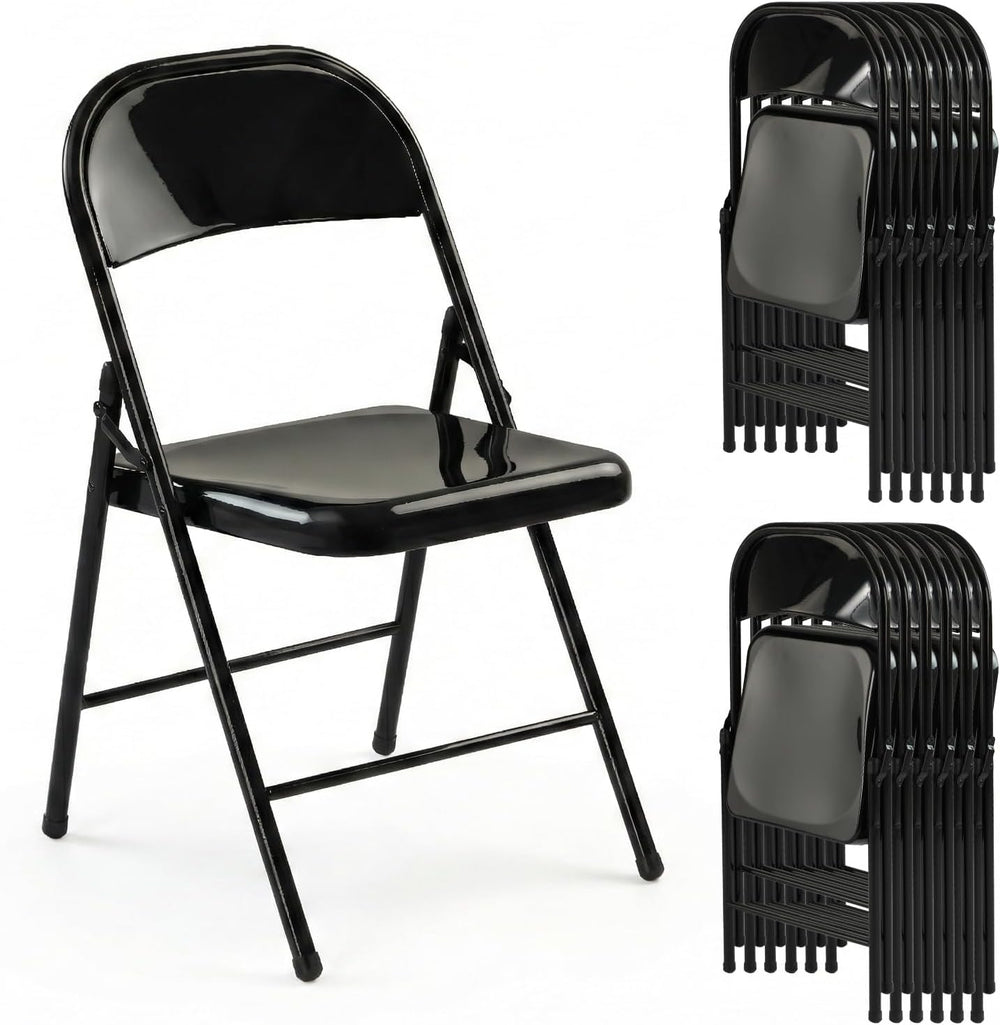 10 Pack Black Metal Folding Chairs, All-Steel Foldable Chairs