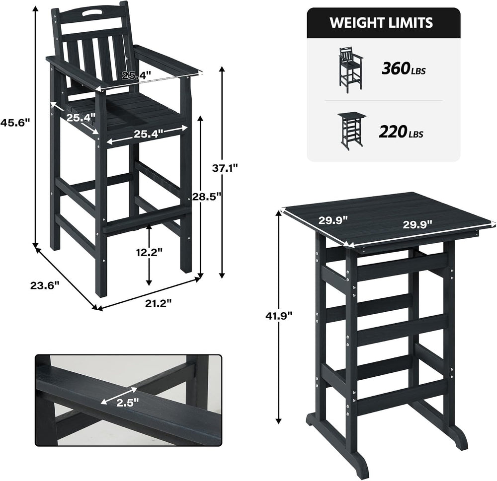 LAUSAINT HOME 3 Pieces Outdoor Patio Furmiture Set, All-Weather HDPE Height T...