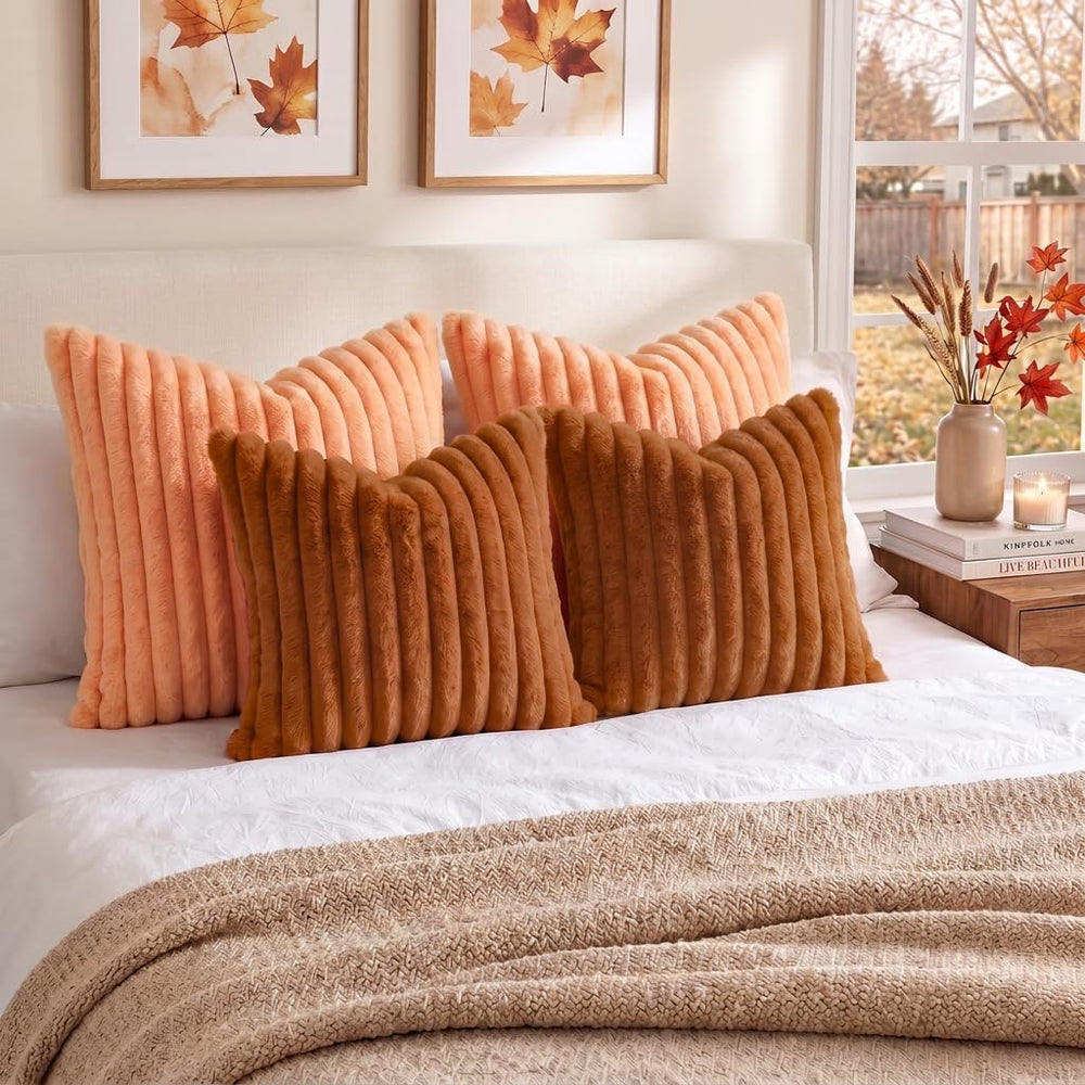 decorUhome Fall Faux Fur Throw Pillow Covers 24x24 Set of 2 Light Rust