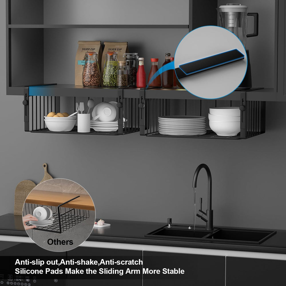 AmonHouseware 2Pack Under Shelf Basket Storage,Adjustable Hanging,Black