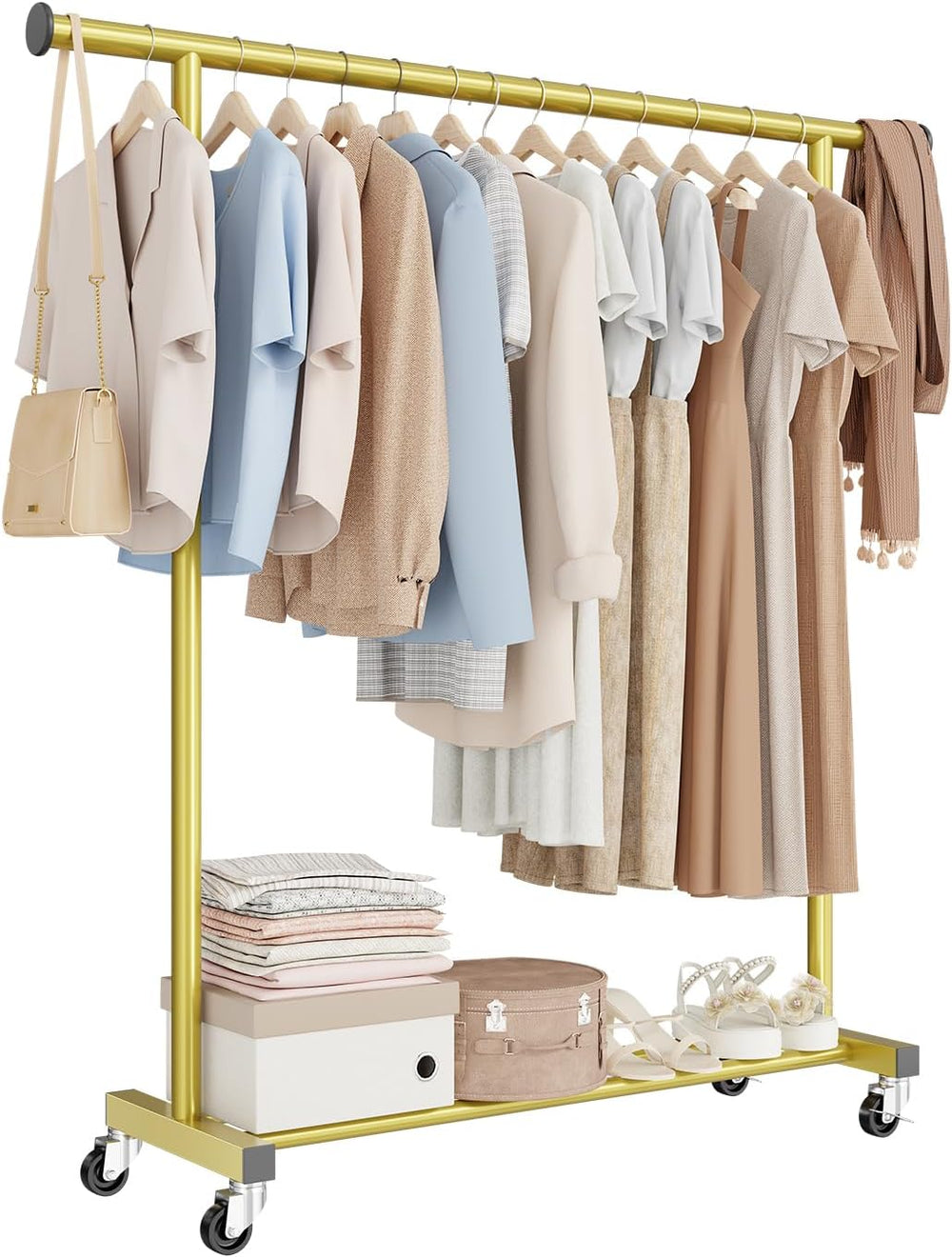 Standard Clothes Rack, Rolling 60“L Clothing Garment Rack with Wheels for Han...