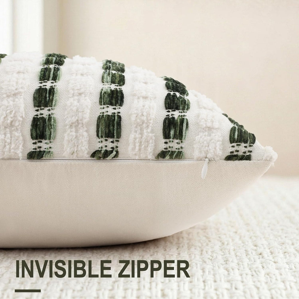 decorUhome Chenille Tufted Stripe Throw Pillow Covers 20x20 Set of 2 Green