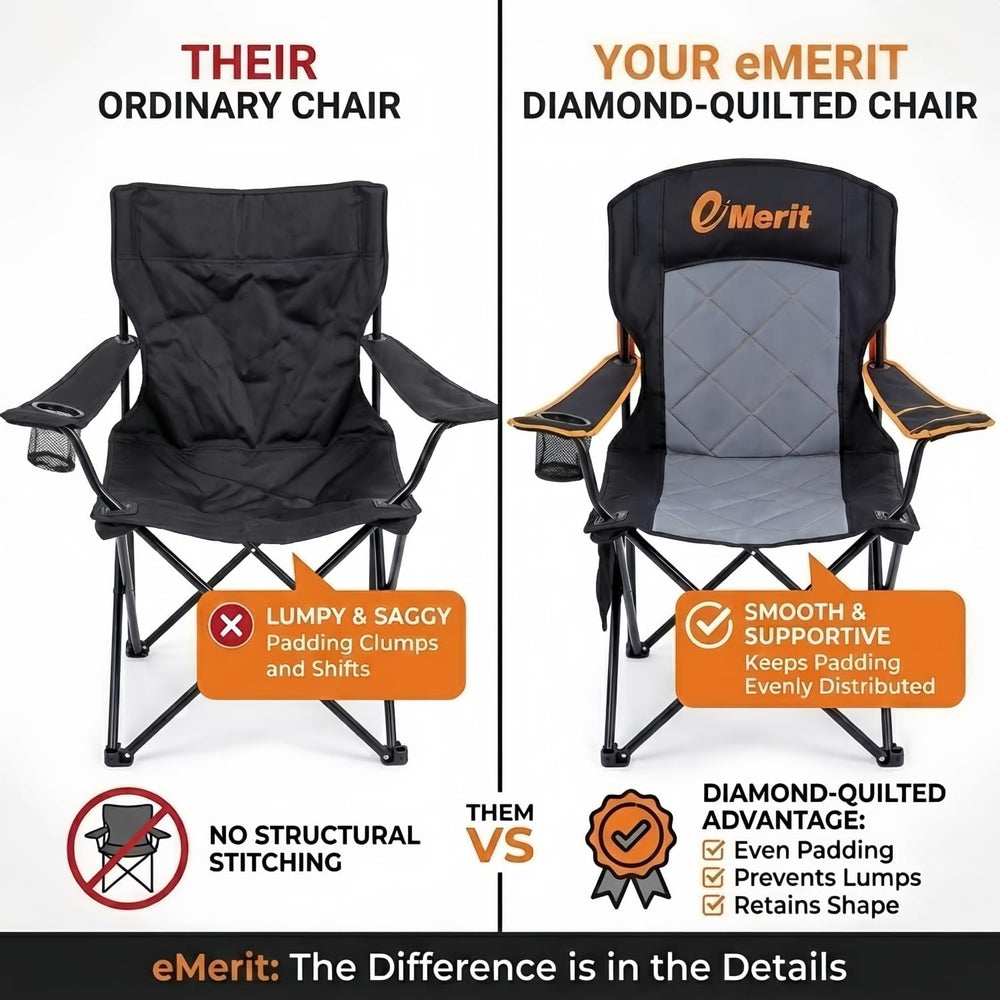 EMERIT 2-Pack Folding Camping Chair, Diamond-Quilted & Adjustable Armrest