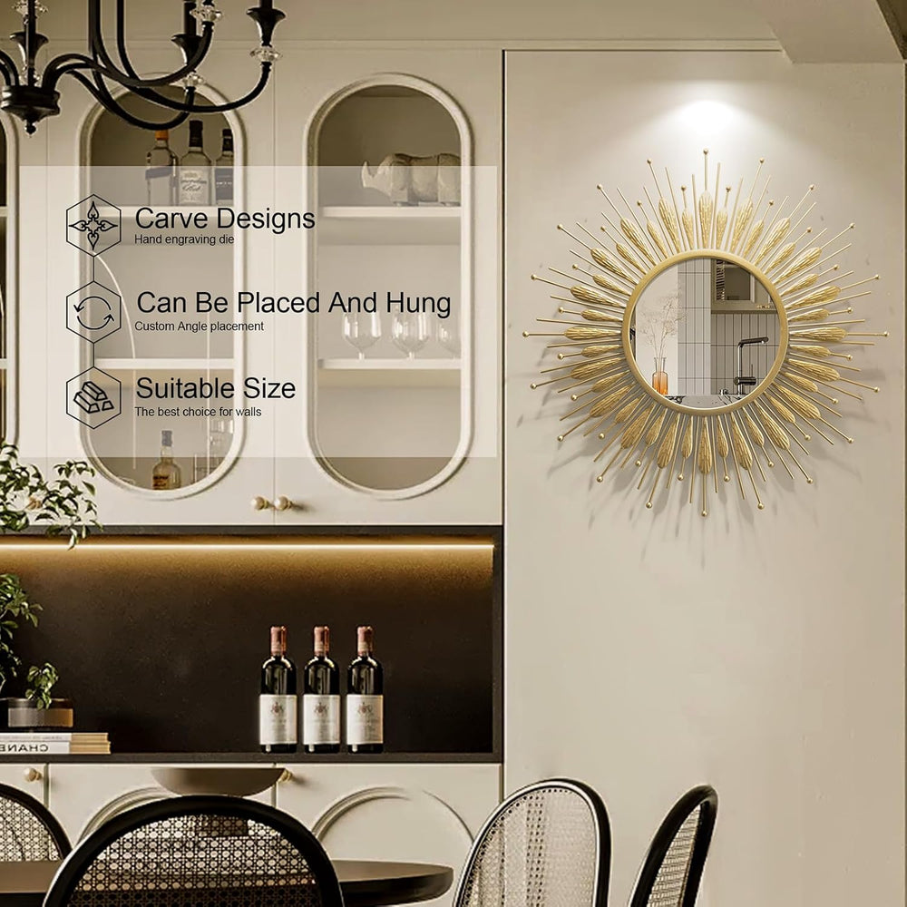 24" Sun Mirror Living Room Sunburst Gold Wall Mirror Flower Design