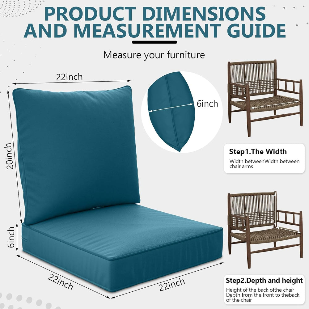 22" x 22" x 6" Outdoor Deep Seat Cushions Set - 6 Set Waterpro...