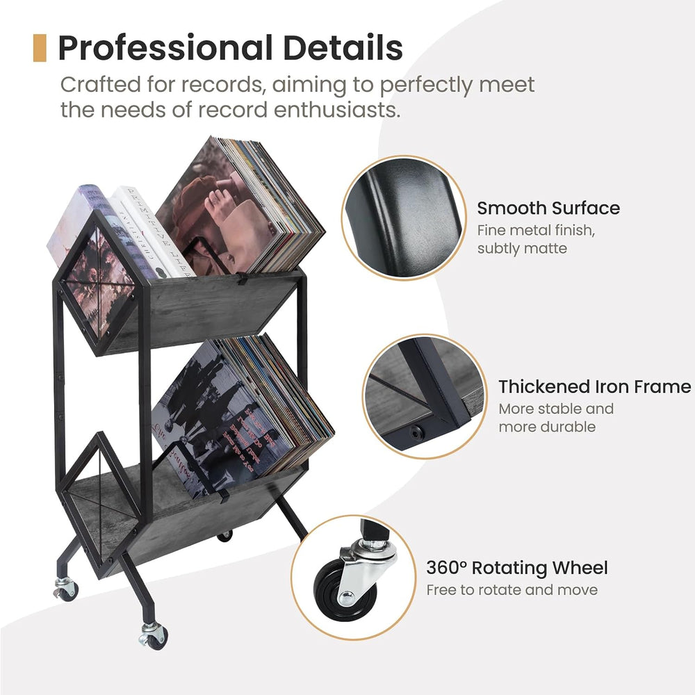 SwaaVee Vinyl Record Storage Holder with Wheels, 2-Tier Record Holder 160-200...