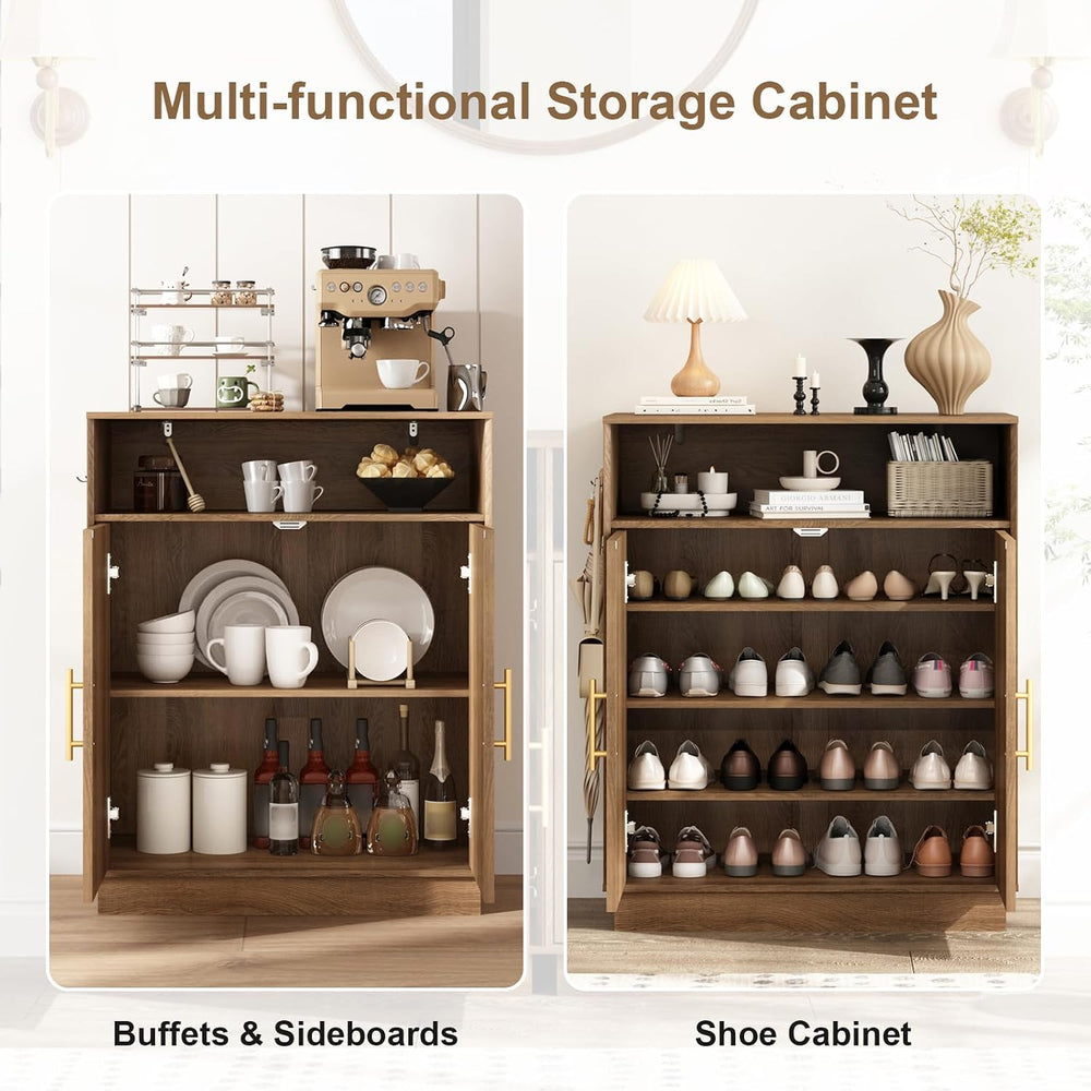 HOKYHOKY Set of 2 Rattan Shoe Storage Cabinet with Arched Doors