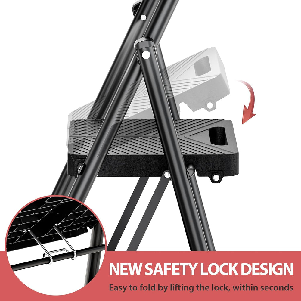 KINGRACK Folding 3 Step Ladder, Step Stool with Anti-Slip Pedals