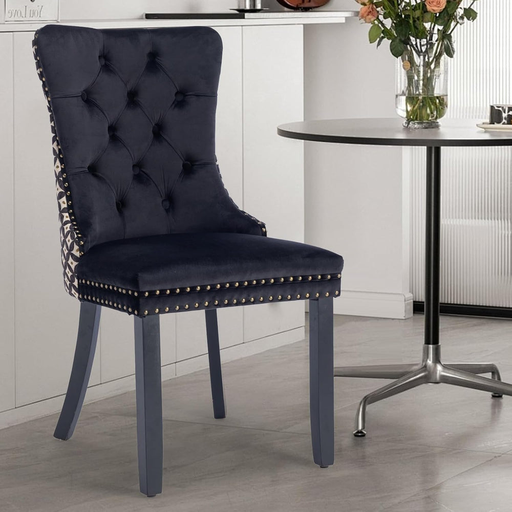 Velvet Upholstered Dining Chairs Set of 2, Modern Style Kitchen Side Chairs w...