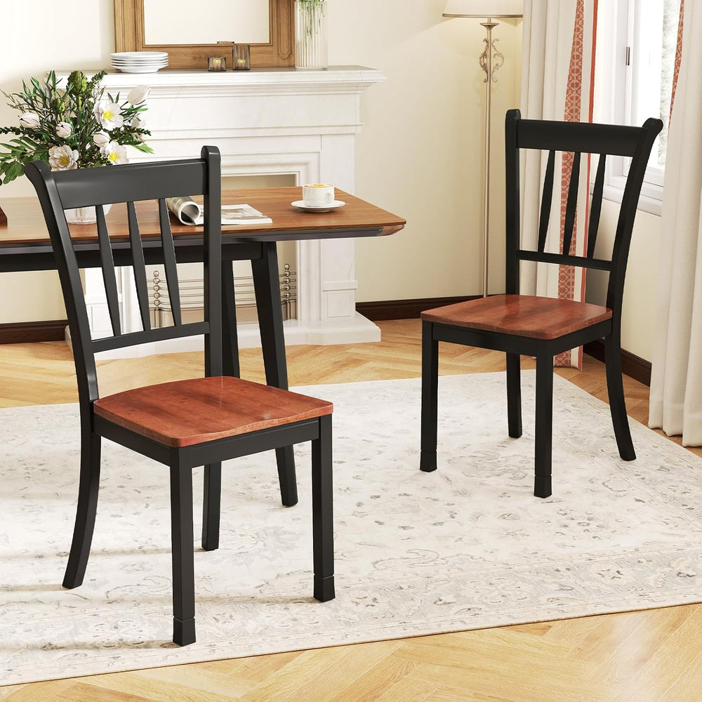 POWERSTONE Dining Chairs Set of 6, Rubberwood Kitchen Chairs, Black