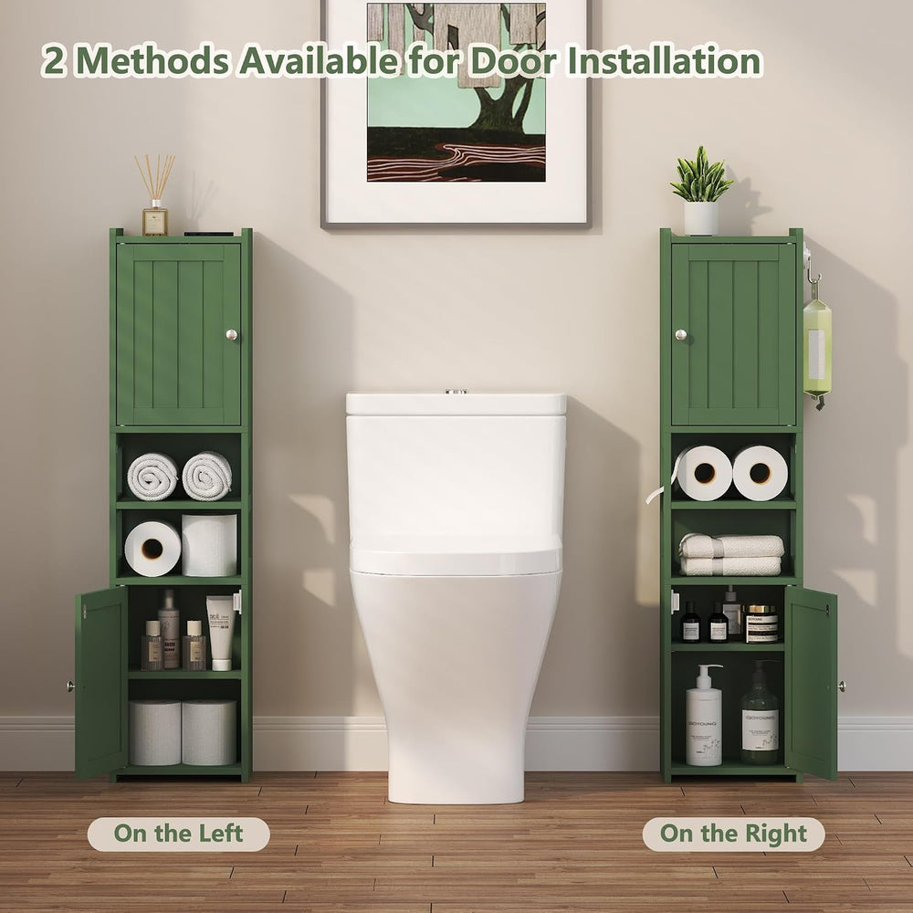 Small Bathroom Storage Cabinet 39"H Narrow Corner Floor Cabinet, Green