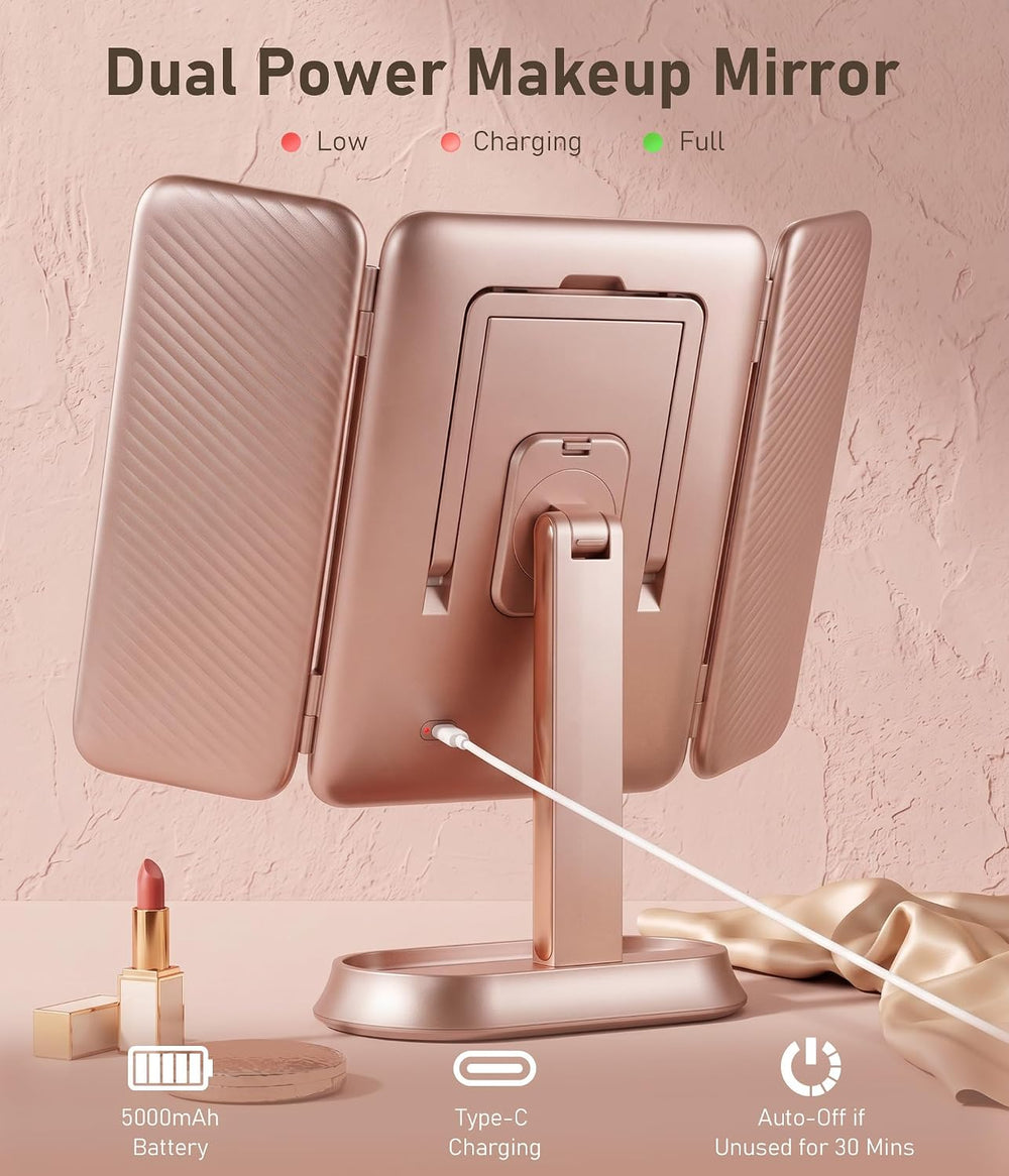 Makeup Mirror With Lights, Magnifying Vanity Mirror, Trifold Travel Mirror