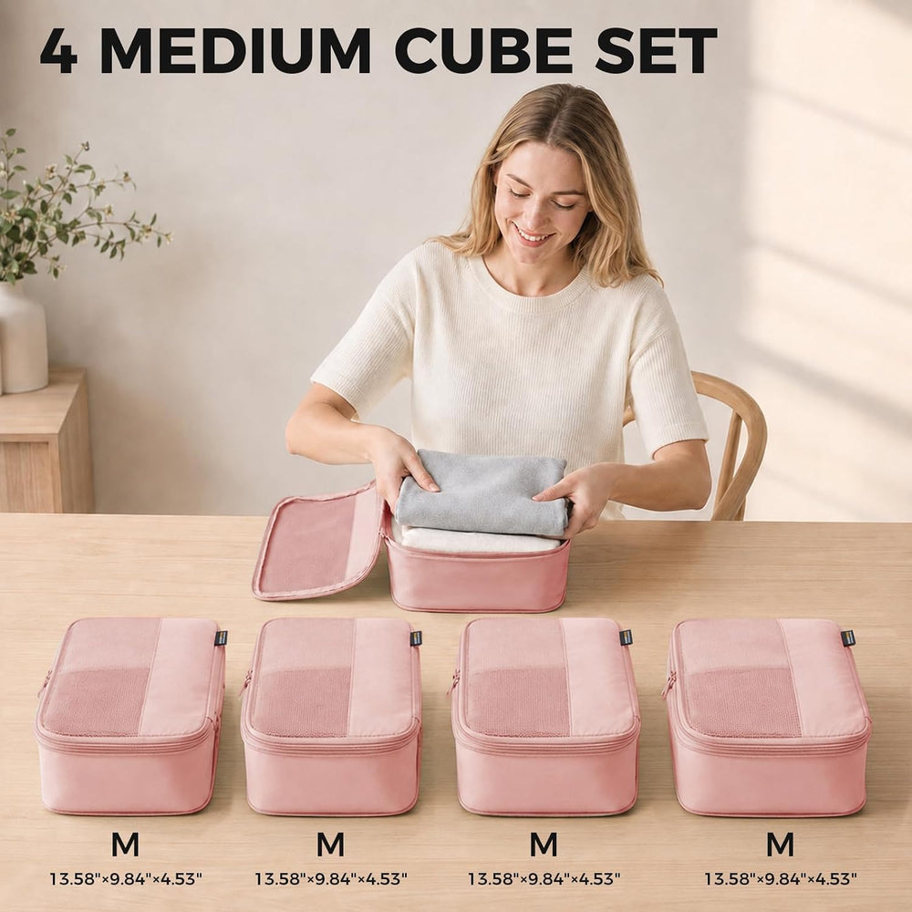 4 Medium Compression Packing Cubes for 3–7 Day Travel, Dusty Pink