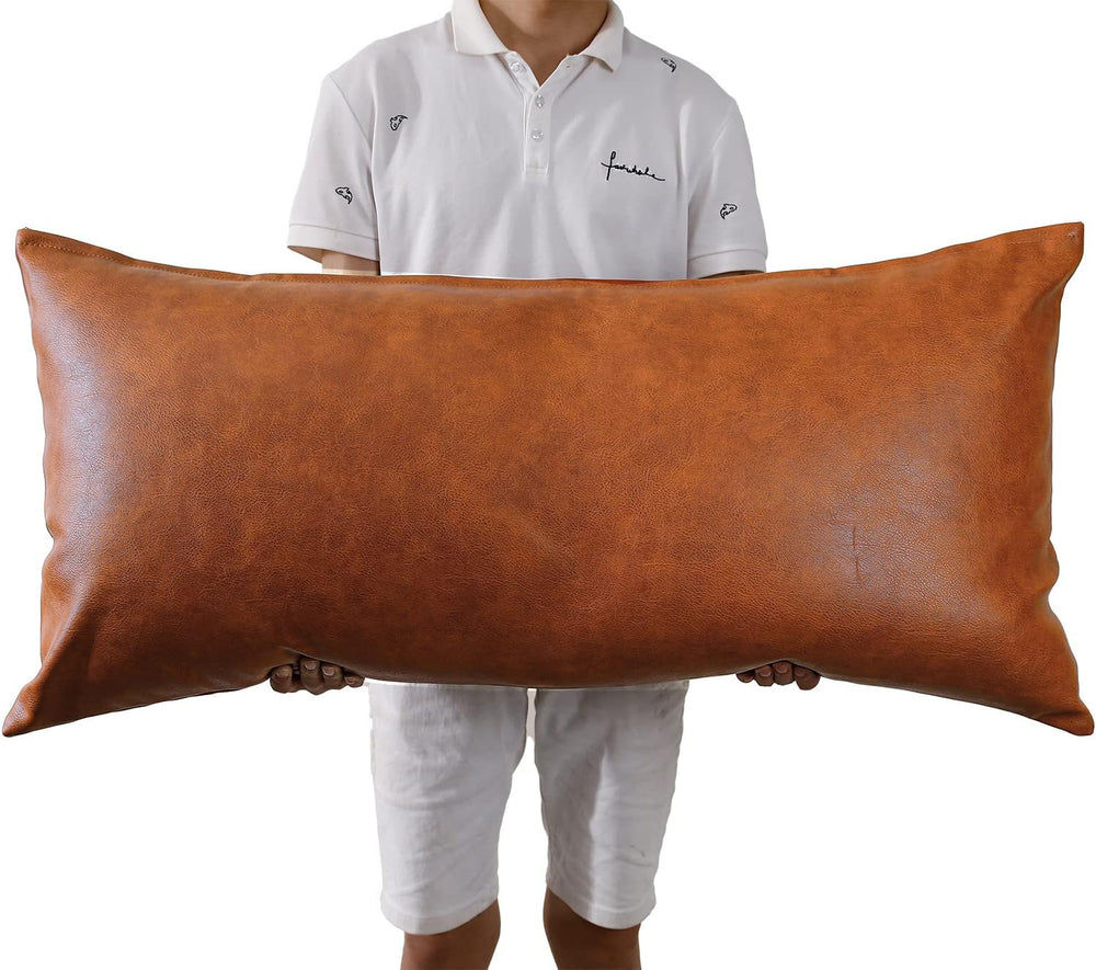 NUYECY Faux Leather Throw Pillow Cover 20 x 30 Inch,Euro Sham Pillow Cover Ca...