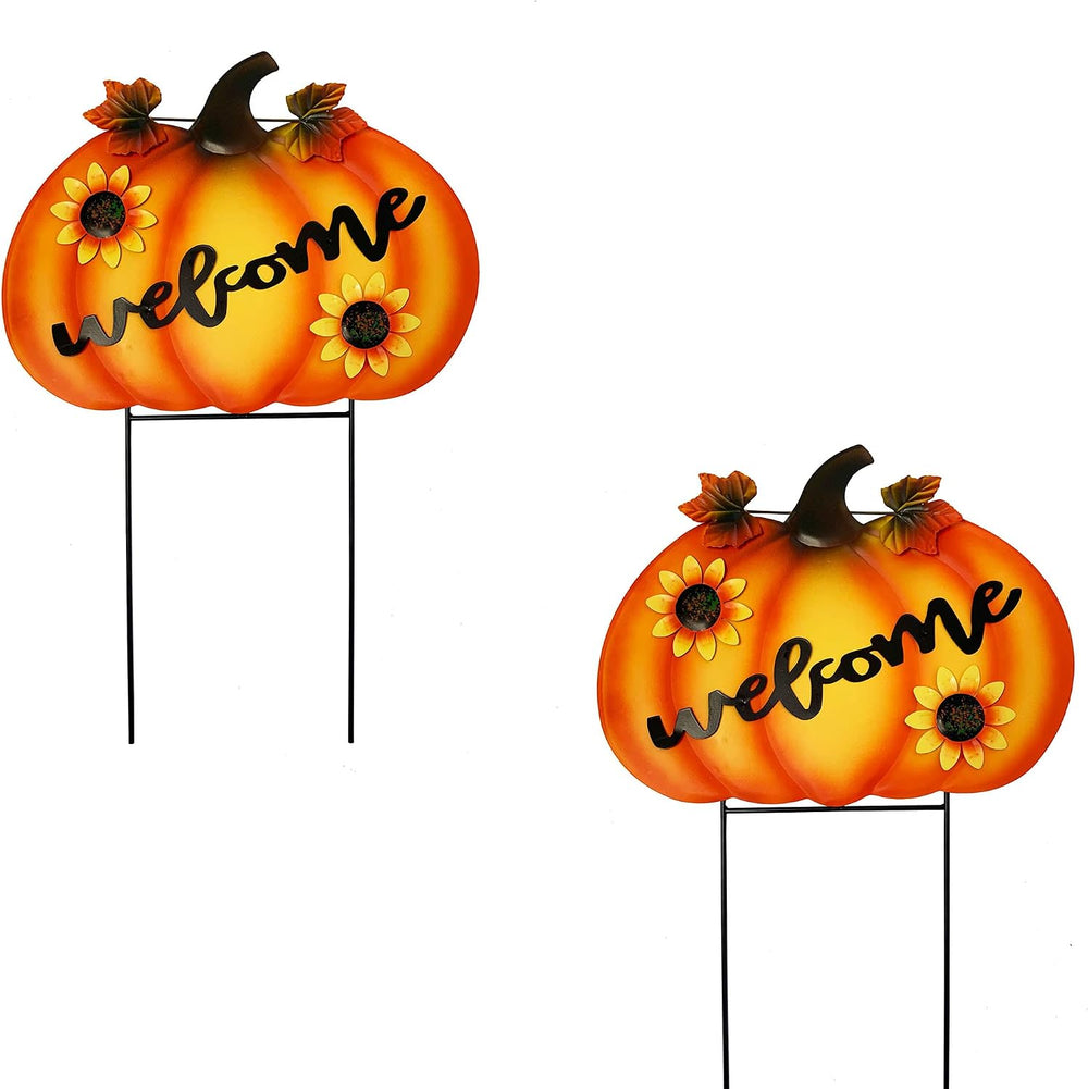 Metal Pumpkin Yard Signs with Stakes Fall Harvest Garden Lawn Yard Porch Outd...