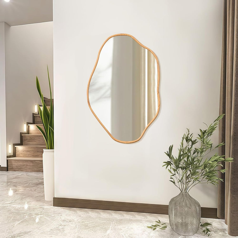 ULIKE Irregular Wall Mirror, 24x36 Inch, Natural Wood
