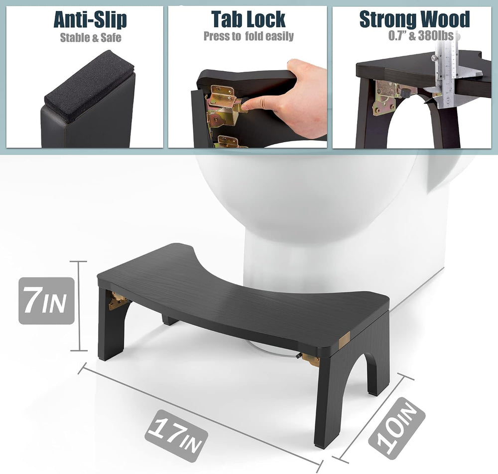 Toilet Stool Wood, Foldable Poop Stool for Adults, 7" Squat Poop Stool E...