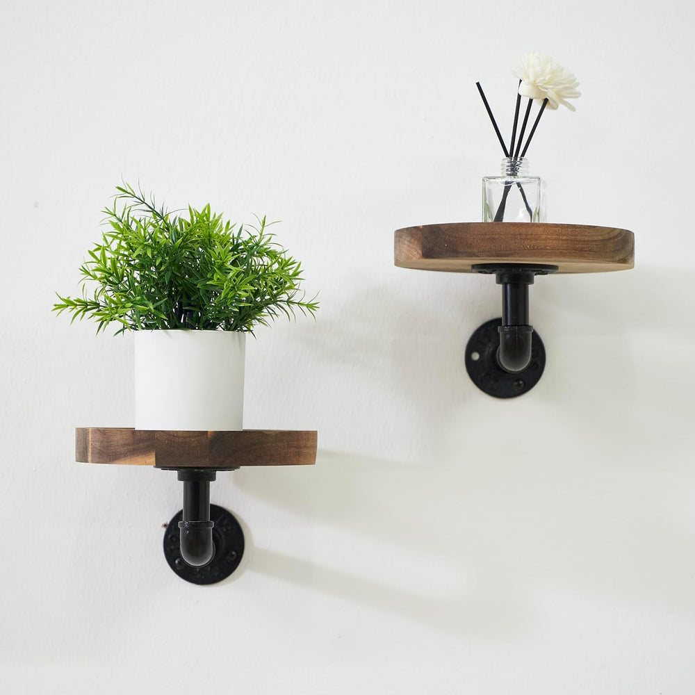 Round Wooden Floating Shelves Wall Mounted (Set of 2). Made of Acacia Wood. I...