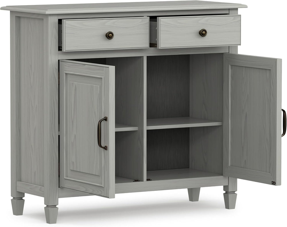 SIMPLIHOME Connaught 40" Wide Solid Wood Cabinet in Fog Grey
