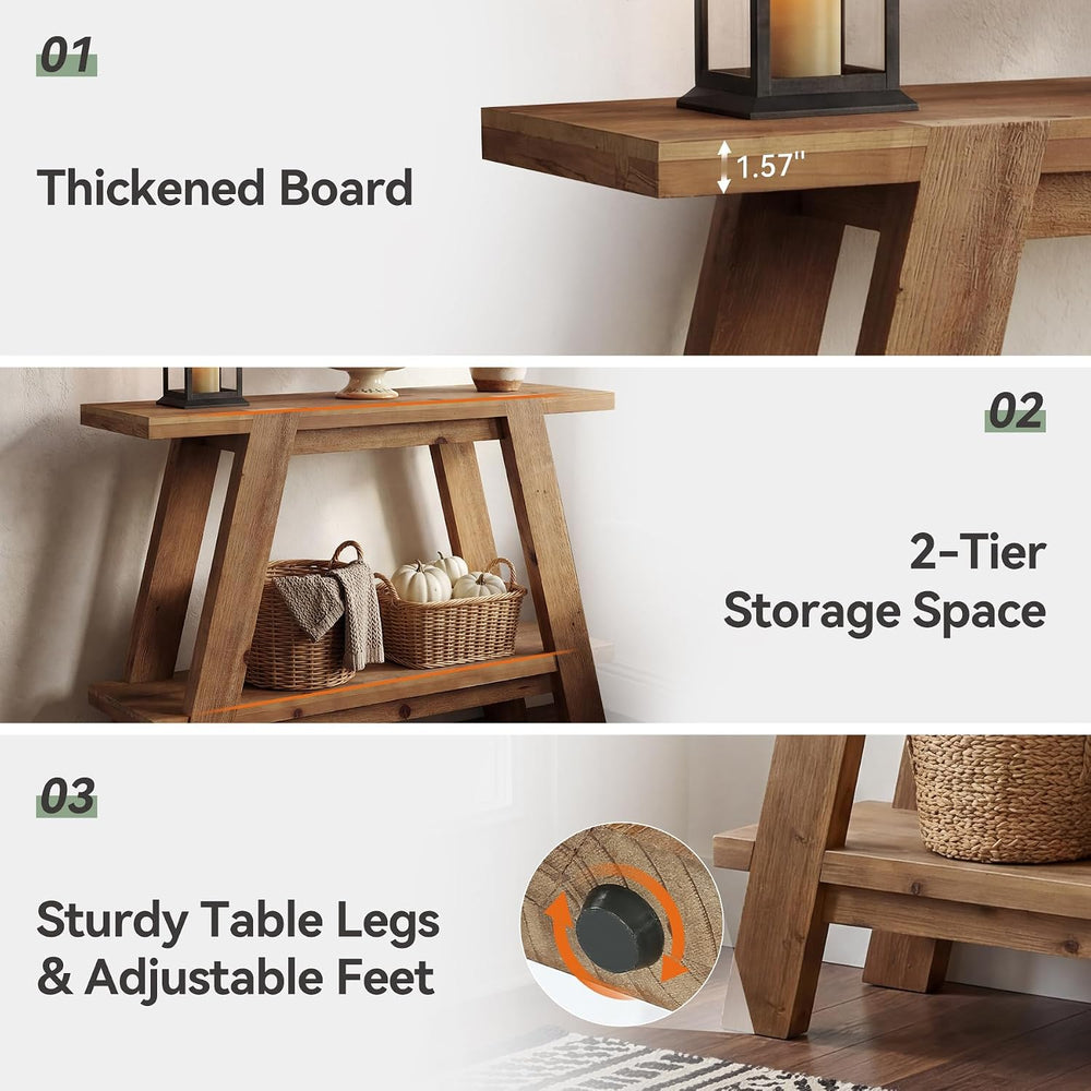 43.3" Solid Wood Entryway Table, 2-Tier Farmhouse Console Table with Sto...