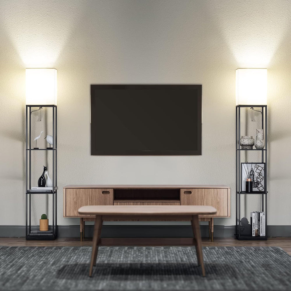 SUNMORY Floor Lamp with Shelves, Standing Lamps for Living Room, Black