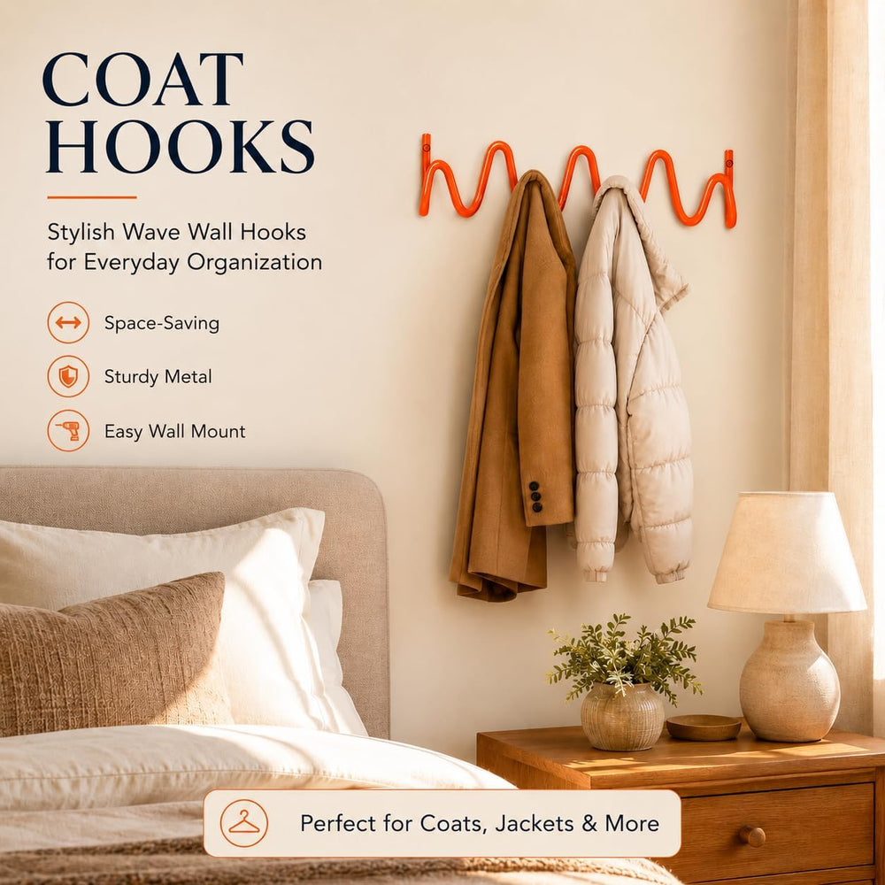 Coat Rack Wall Mount, Modern Wave Metal Wall Hooks