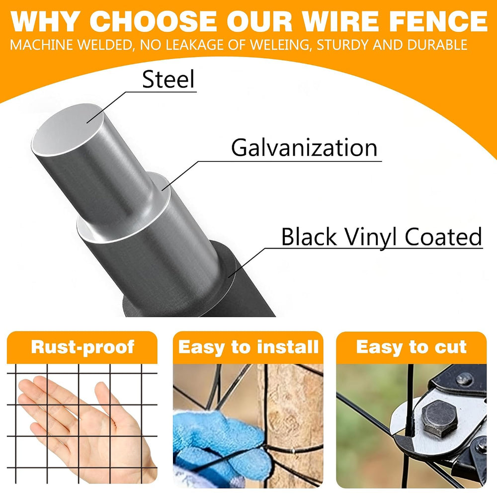 Black PVC Coated Welded Wire Fencing, 24in High x 100ft Long, 2 inch x 2 inch...