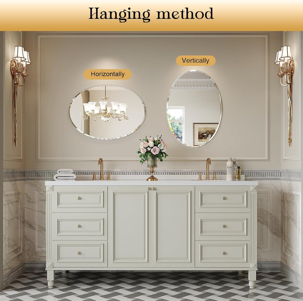 Oval Bathroom Mirror, 24"x32" Frameless Wall Mirror
