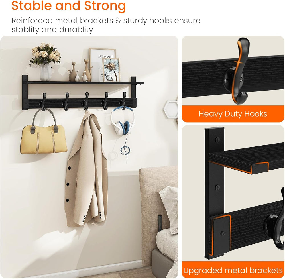 Homode Coat Hanger Wall Mount with Shelf, Hanging Rack with Storage, Black