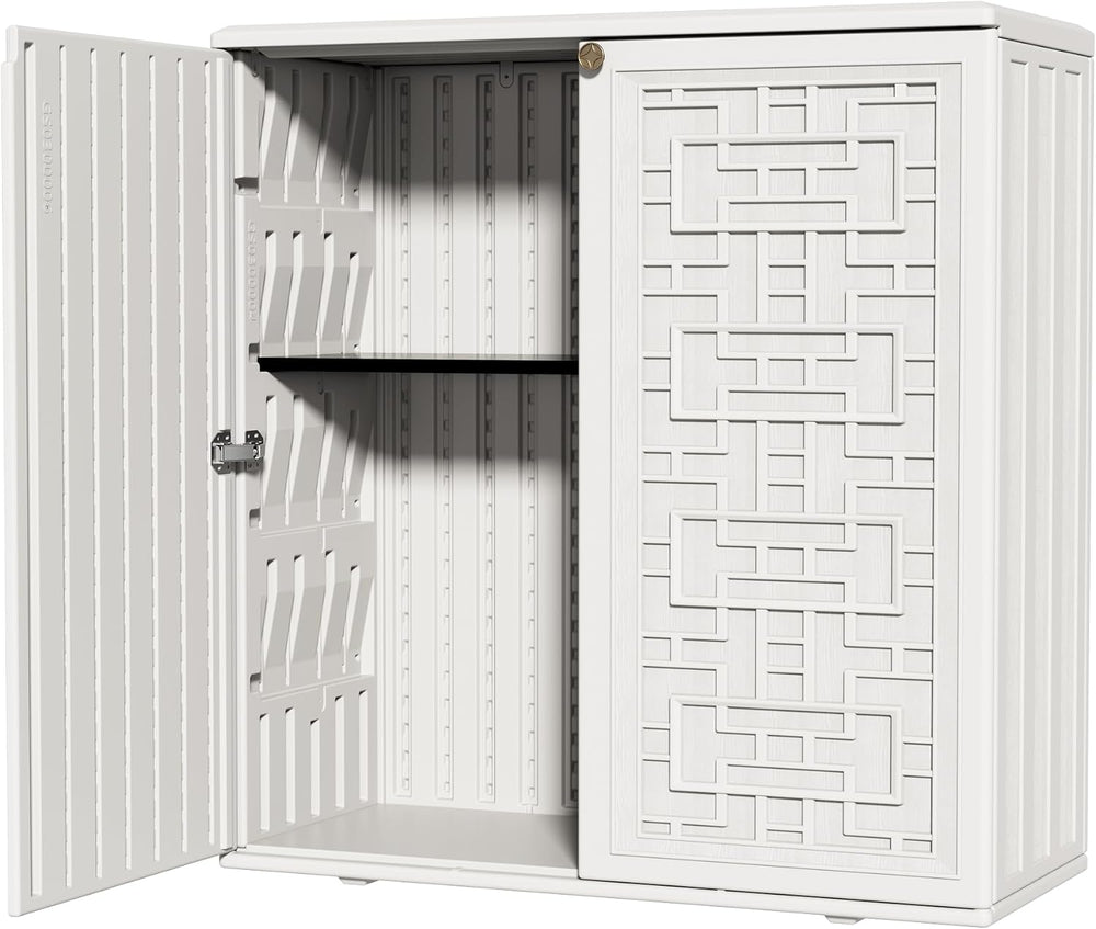 ZZM HDPE Outdoor Storage Shed, Outdoor Plastic Storage Cabinet, Horizontal Re...