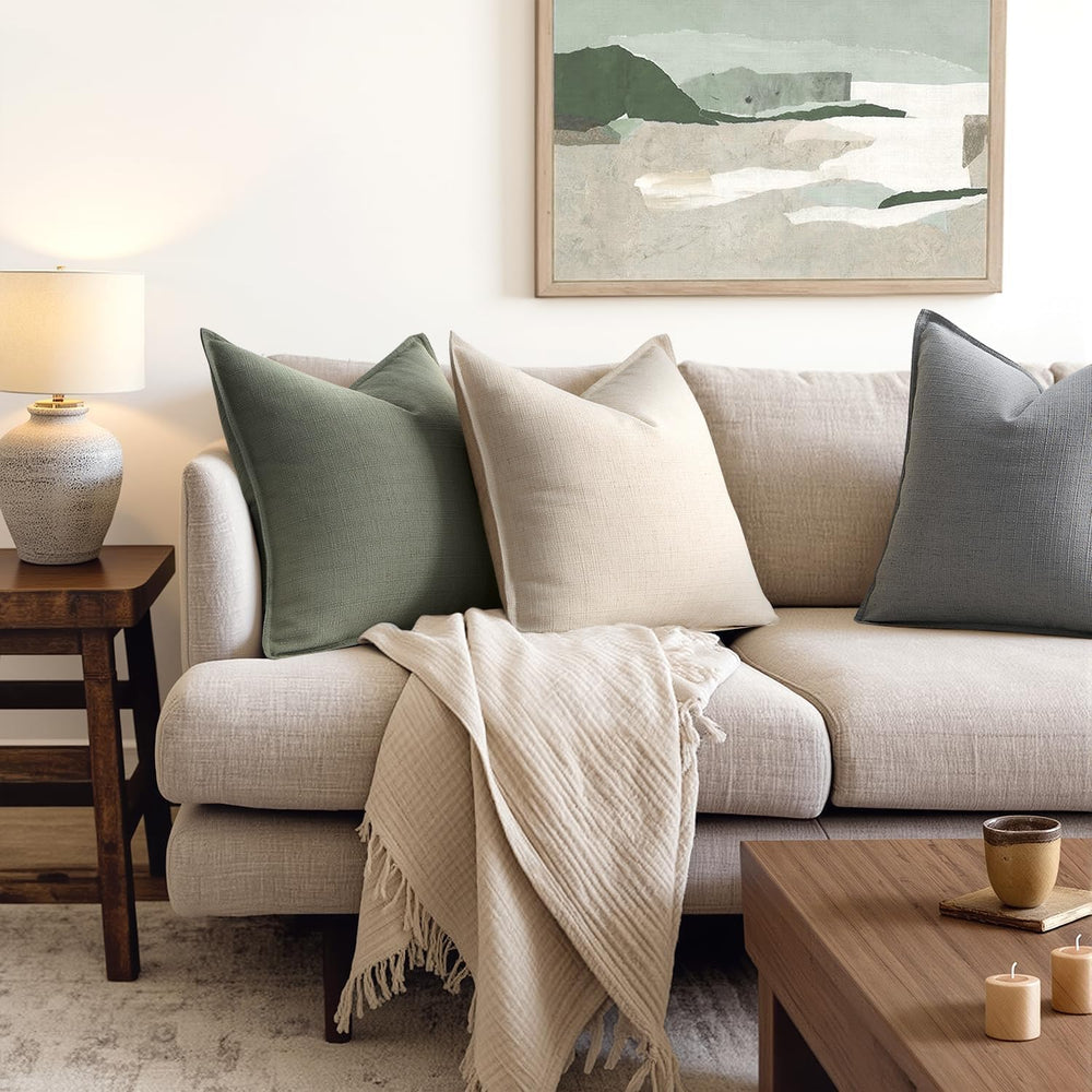 MIULEE Thick Textured Decorative Throw Pillow Covers 20x20 Inch Olive Green