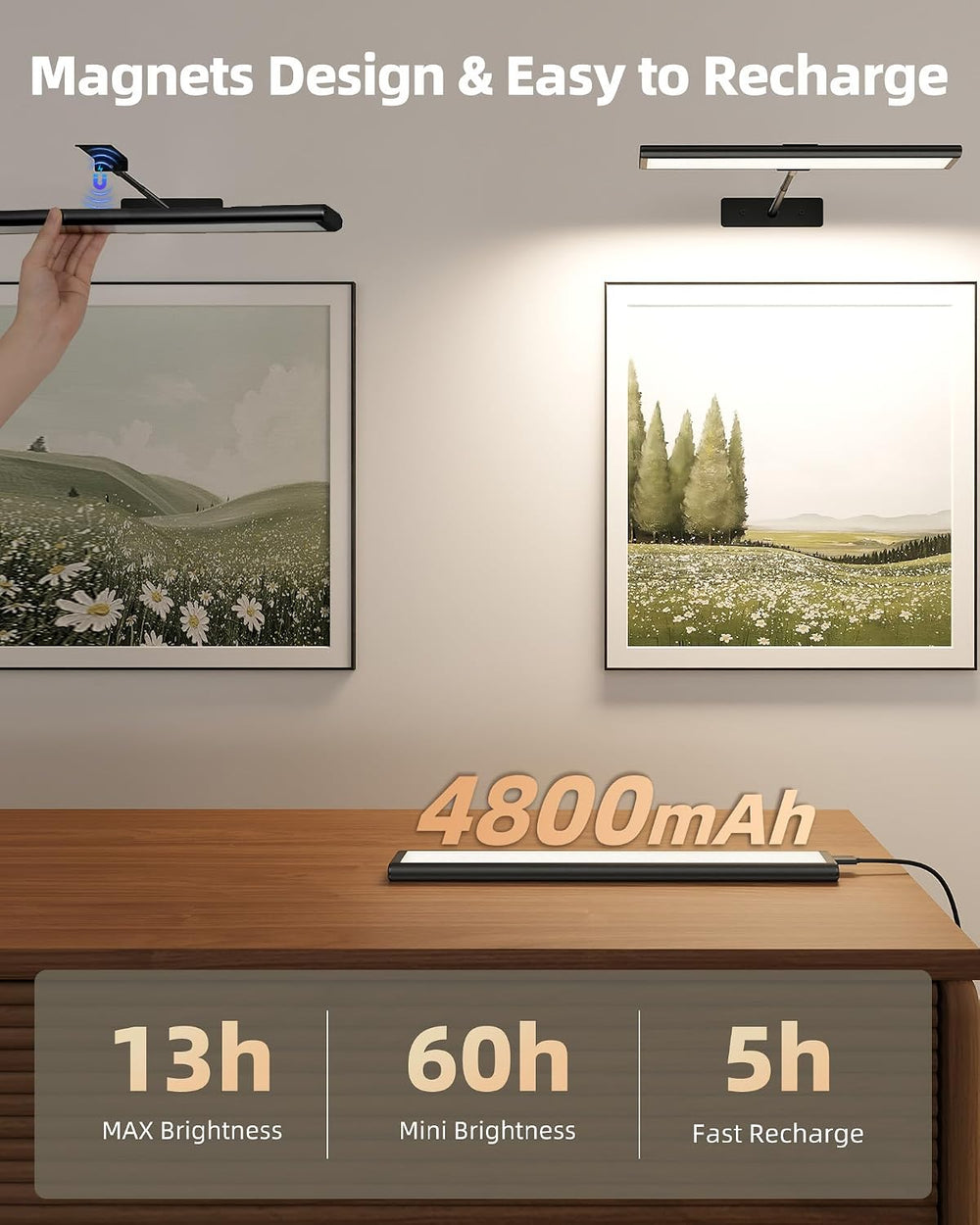 EZVALO 4-Pack Picture Lights for wall, 16'' Rechargeable Art Lights (...