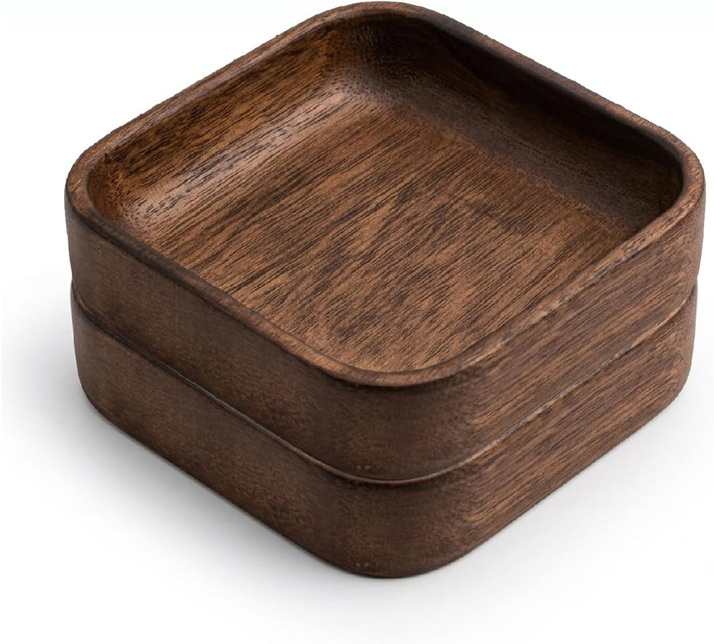 2 Piece Set Acacia Wood Snack Bowl, 5.9" Square Wooden Serving Tray with...