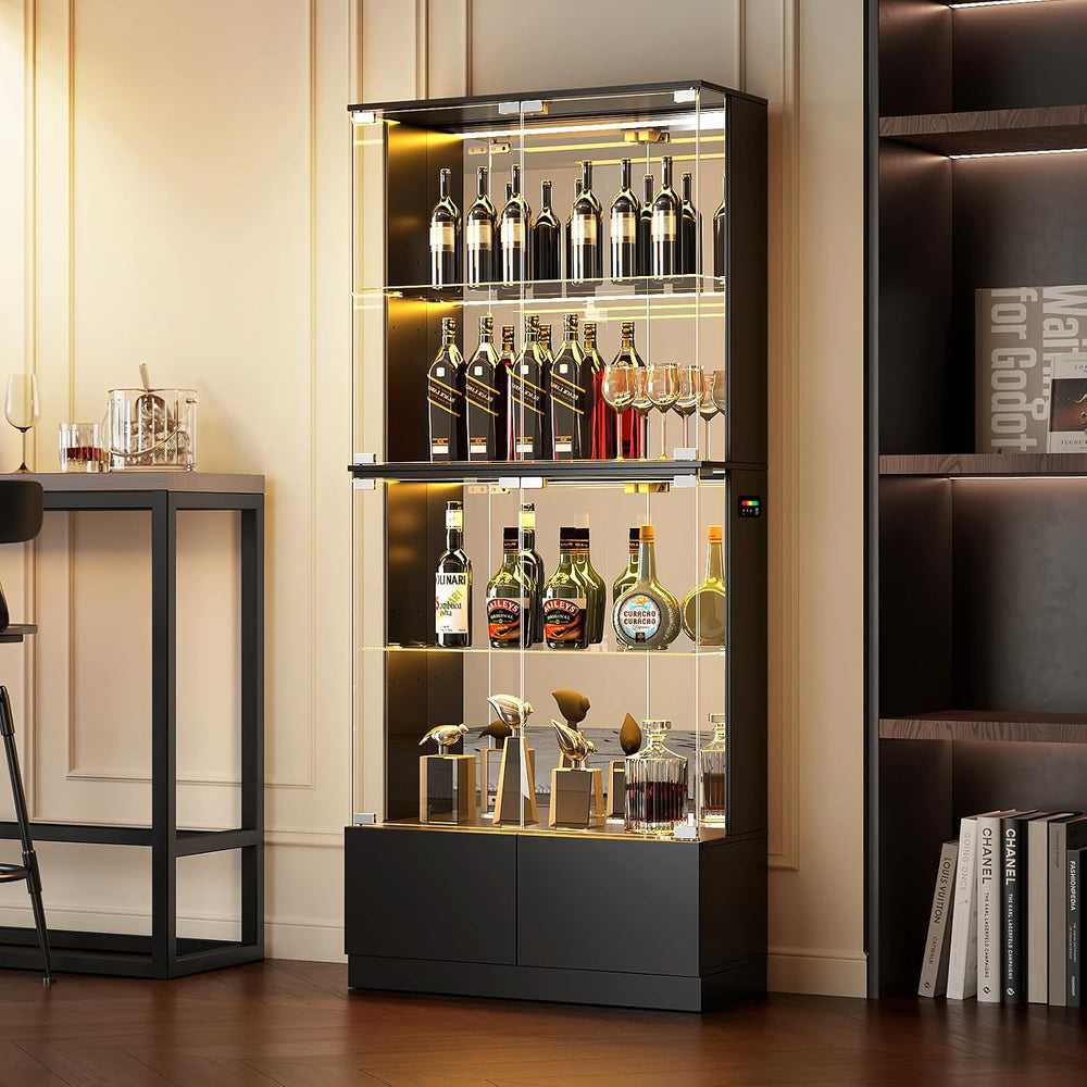 VersionTECH. RGB Display Cabinet with Glass Doors, 4-Tier Curio Cabinet