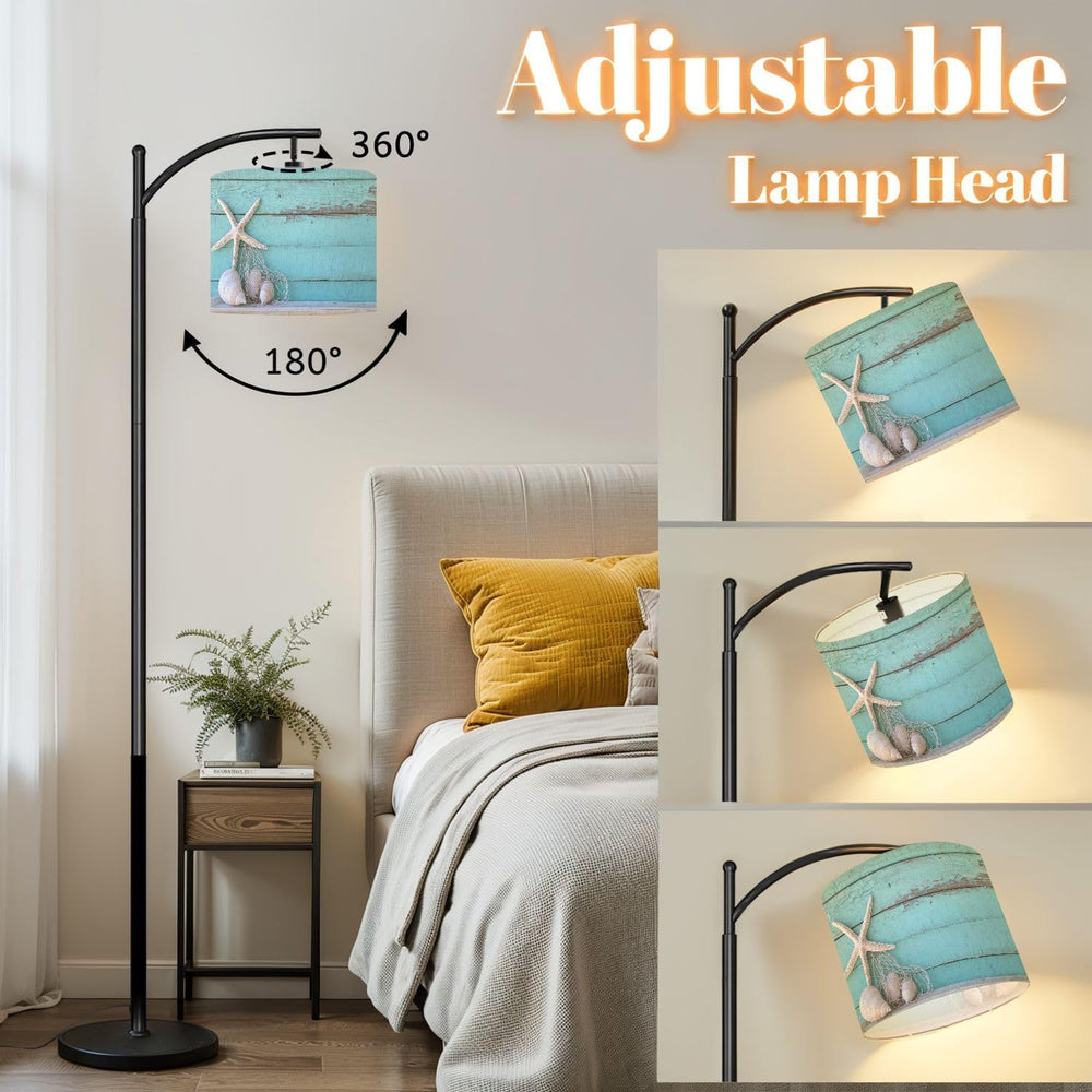 Arc Floor Lamp Starfish Shell Teal Beach Nature Seashells Fishing Net Weather...