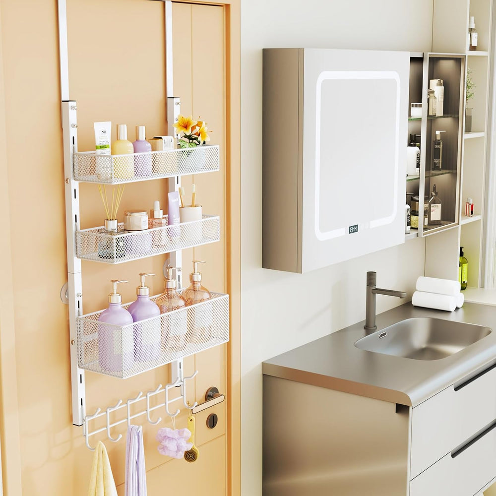 Consumest Over The Door Hooks Organizer - 4 Tier Door Coat Rack with 3 Basket...