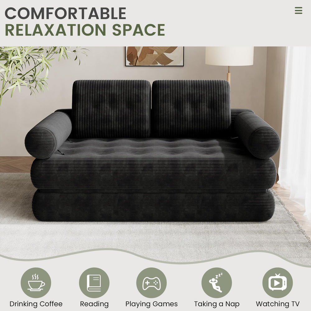 59" Convertible Sofa Bed, 5-in-1 Folding Sleeper Chair - Black, Full