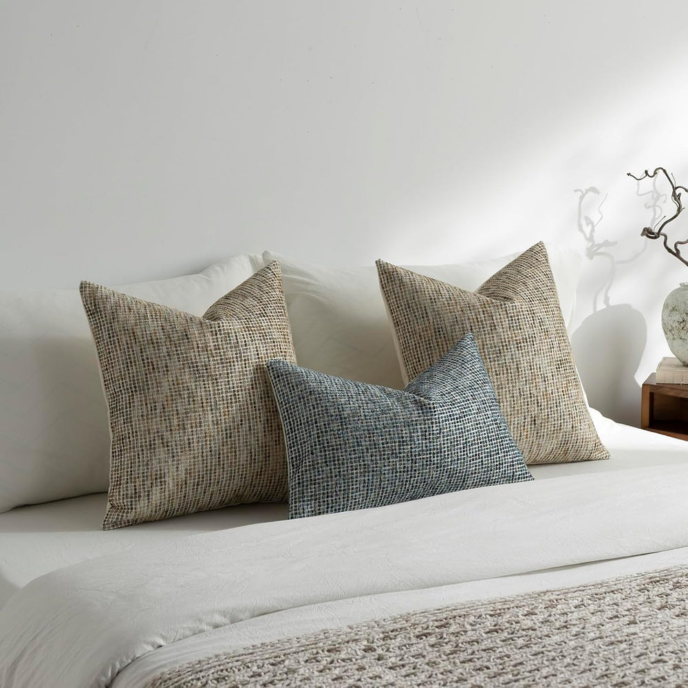 Pack of 2 Neutral Euro Sham Covers 24x24 Boho Textured Dots Stripe Chenille L...