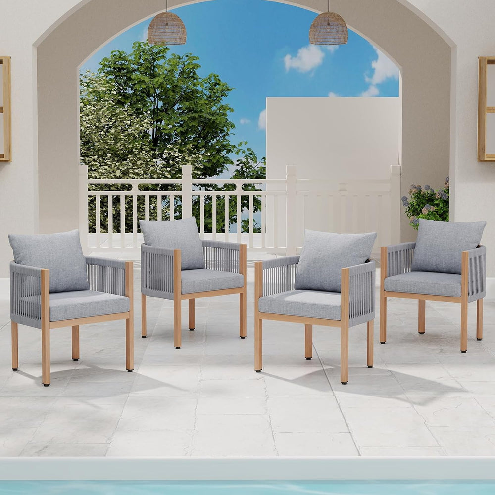 Patio Dining Chairs Set of 4, Outdoor Metal Dining Chair, 4 Piece Rope Outdoo...