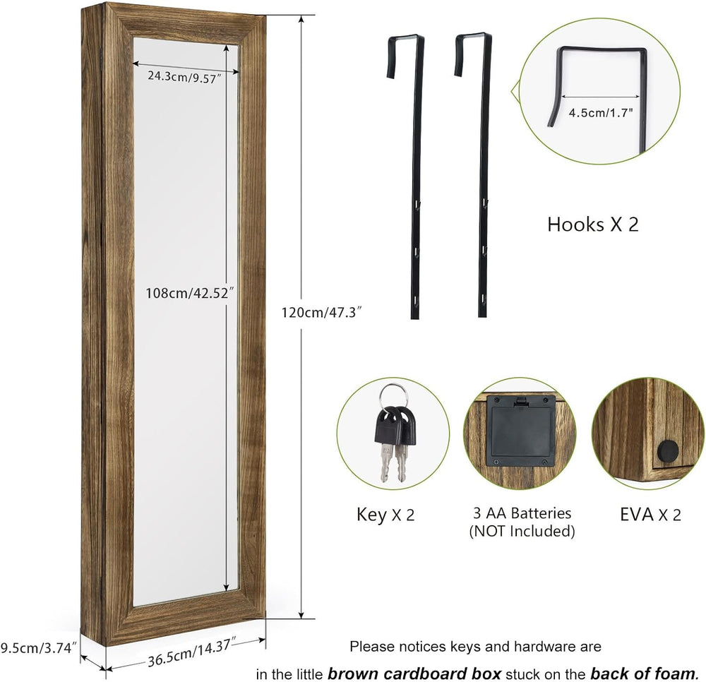 SRIWATANA Jewelry Cabinet with Mirror, Lockable Door, Carbonized Black